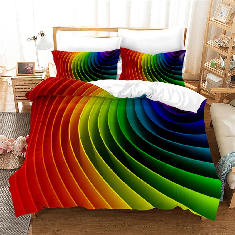 Superior Colorful Rainbow Duvet Cover Print Bedding Set King Size For Kid Teen Girls Microfiber Boho Comforter Cover Pillowcases