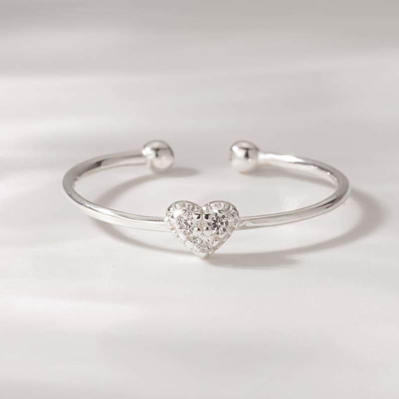 JEWNEL Silver925 Aria Cubic Mini Heart Finger Ring Open Ring Silver Ring