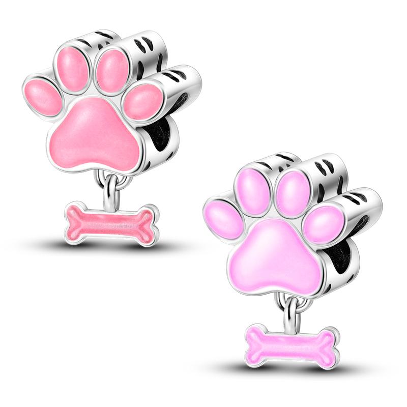 Cute Cat Dogs Charms Fit Fashion Original Bracelets Pet Paw 925 Silver Bulldog Schnauzer Akita Dog Beads DIY Jewelry Making