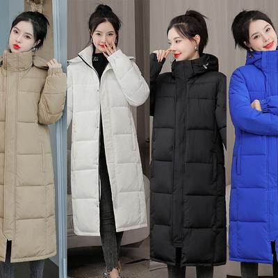 Neue langärmlige, bauschige Parka-Jacke für Damen, gesteppter Wintermantel mit Kapuze, langer Stil
