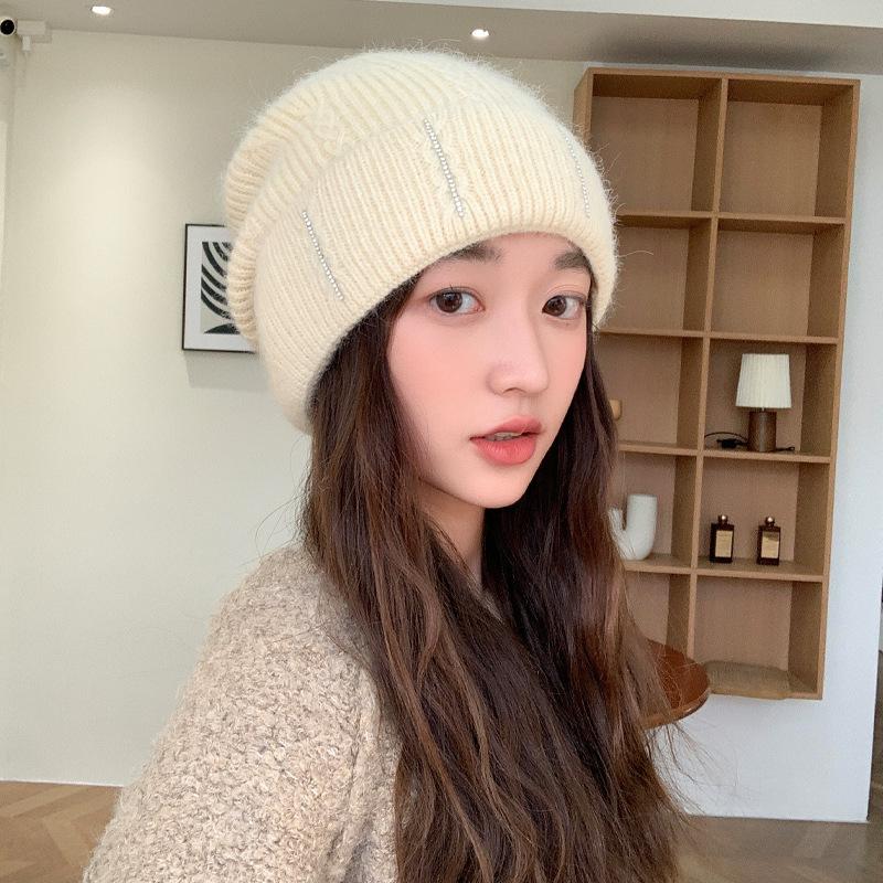 

Шапка из меха кролика, женская высококачественная вязаная шерстяная шапка Sense с инкрустацией бриллиантами, зимняя теплая однотонная универсальная шапка-ушанка average size