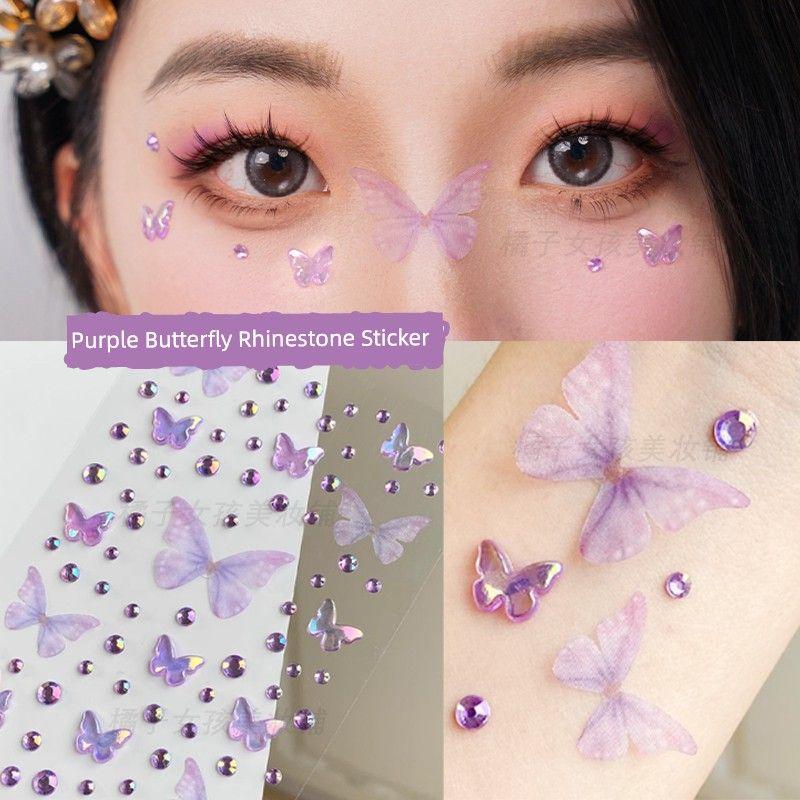 Music Festival Makeup Face Pasters Butterfly Ornament Star Moon Stick-on Crystals Concert Face Sticker Ornament Ornament Rhinestone Bright Diamond