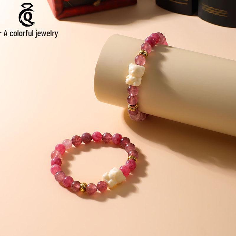 Non-Metal Strawberry Crystal Ivory Fruit Bear Bracelet for Couples