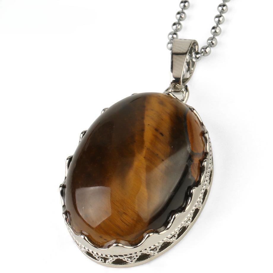 Semi Precious Amethyst Simple Design Elliptical Natural Crystal Pendant Necklace