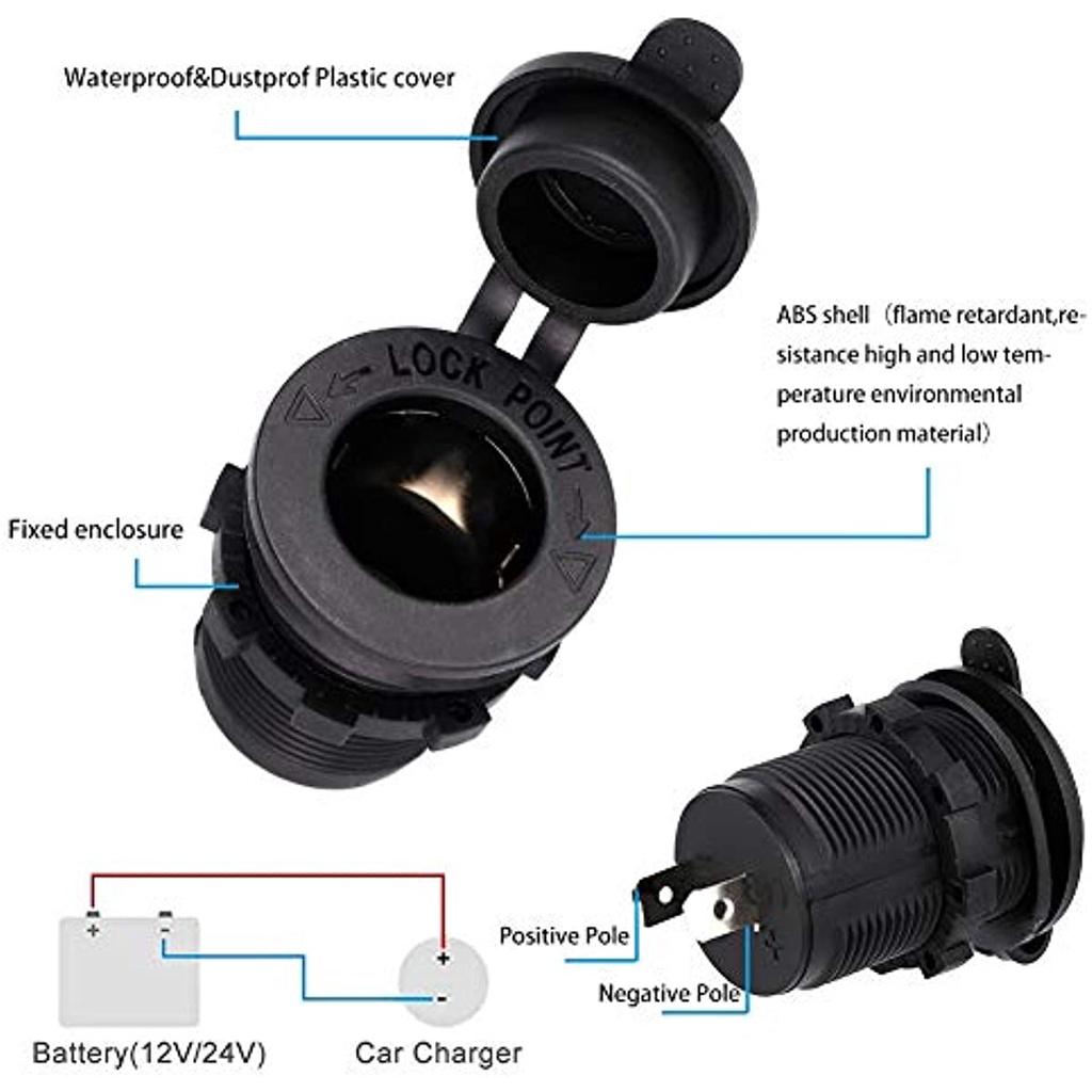 Pack Of 3 Car Cigarette Lighter Sockets Waterproof Marine-Grade Car Cigarette Lighter Adapter For 12 V/24 V Dc Car Boat Motorcycle With 0.6 M Conne