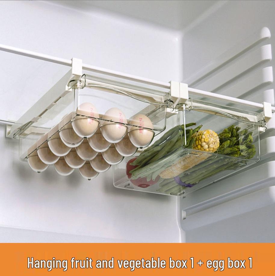 Fridge Storage Box & Egg Divider: Kitchen Freezer Organizer and Fresh-Keeping Drawer Rack.
