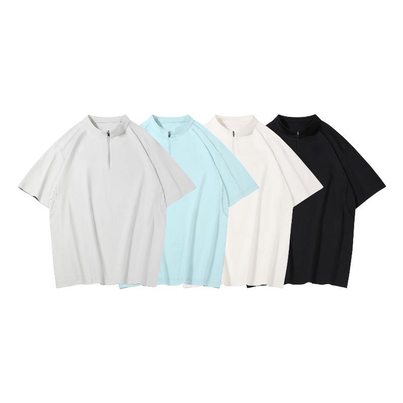Stand-up Collar Half-Zip Short-Sleeve T-Shirt Summer Solid-Color Outdoor Sports Cooling Fashion Brand Top