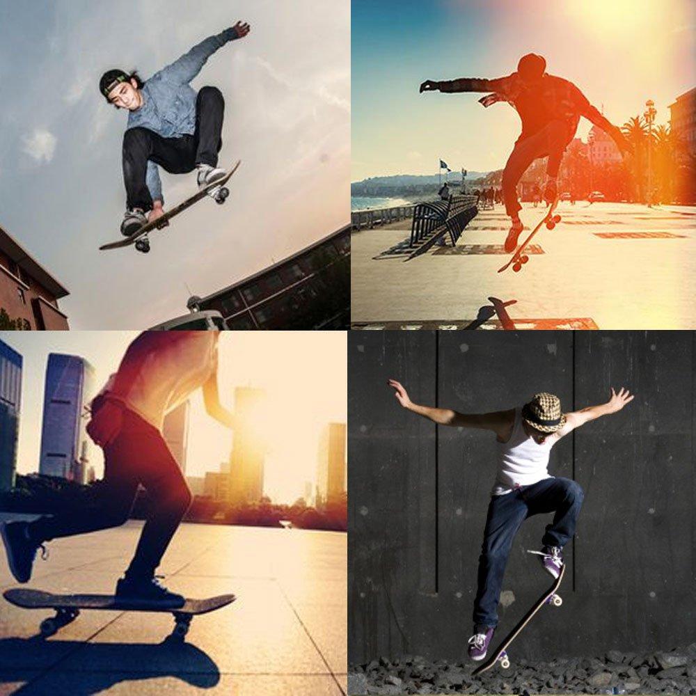 Sefulim 31 X 8 Inch Complete Skateboard 7 Floor Canadian Maple Double Footed Deck Concave Cruiser Boyish Junior Skateboard Beginner (inkwash Painting)