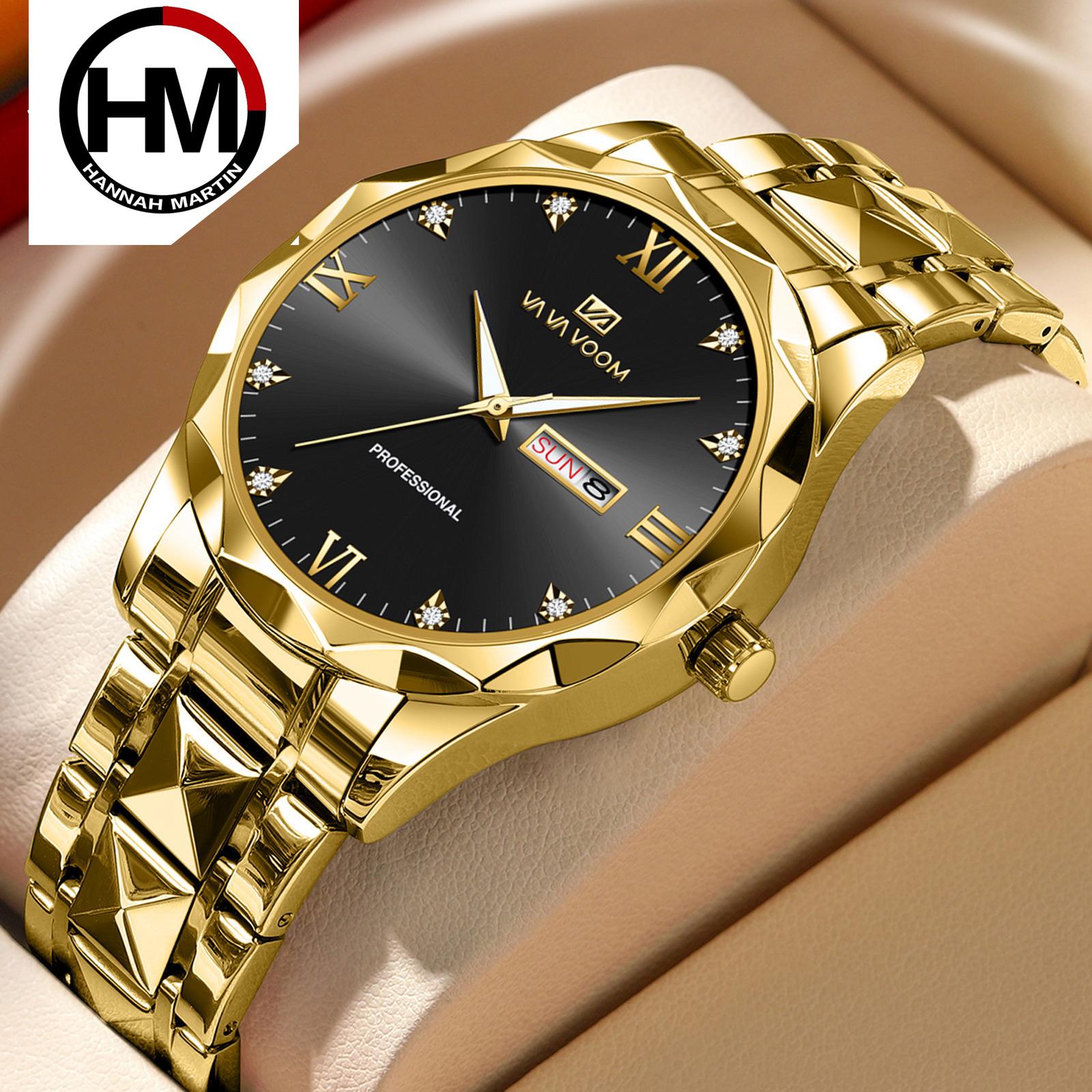 

Водонепроницаемые модные крутые мужские часы с заклепками, инкрустированные бриллиантами, мужские часы, светящийся хронограф, календарь, многофункциональные кварцевые мужские часы