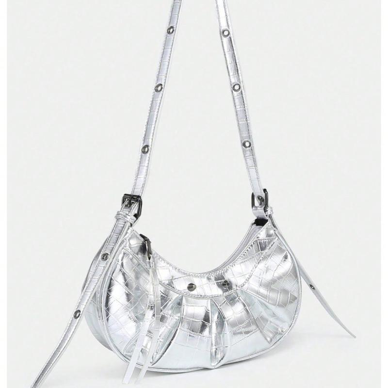 

Легкая, Повседневная Деловая Сумка с Тиснением Под Крокодила, Металлический Декор с Шипами из ПУ для Девочек-Подростков, Женщин, Студенток one-size серебряный