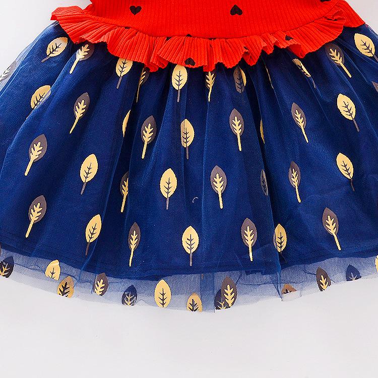 Summer Baby Girls Dress Heart Leaves Applique Patchwork Sundress with Ruffle Hem for Toddlers 1-3 Years