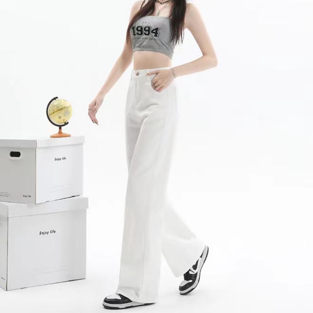 Korean version of simple high-waisted loose wide-leg jeans women's spring and autumn new casual versatile drape straight pants