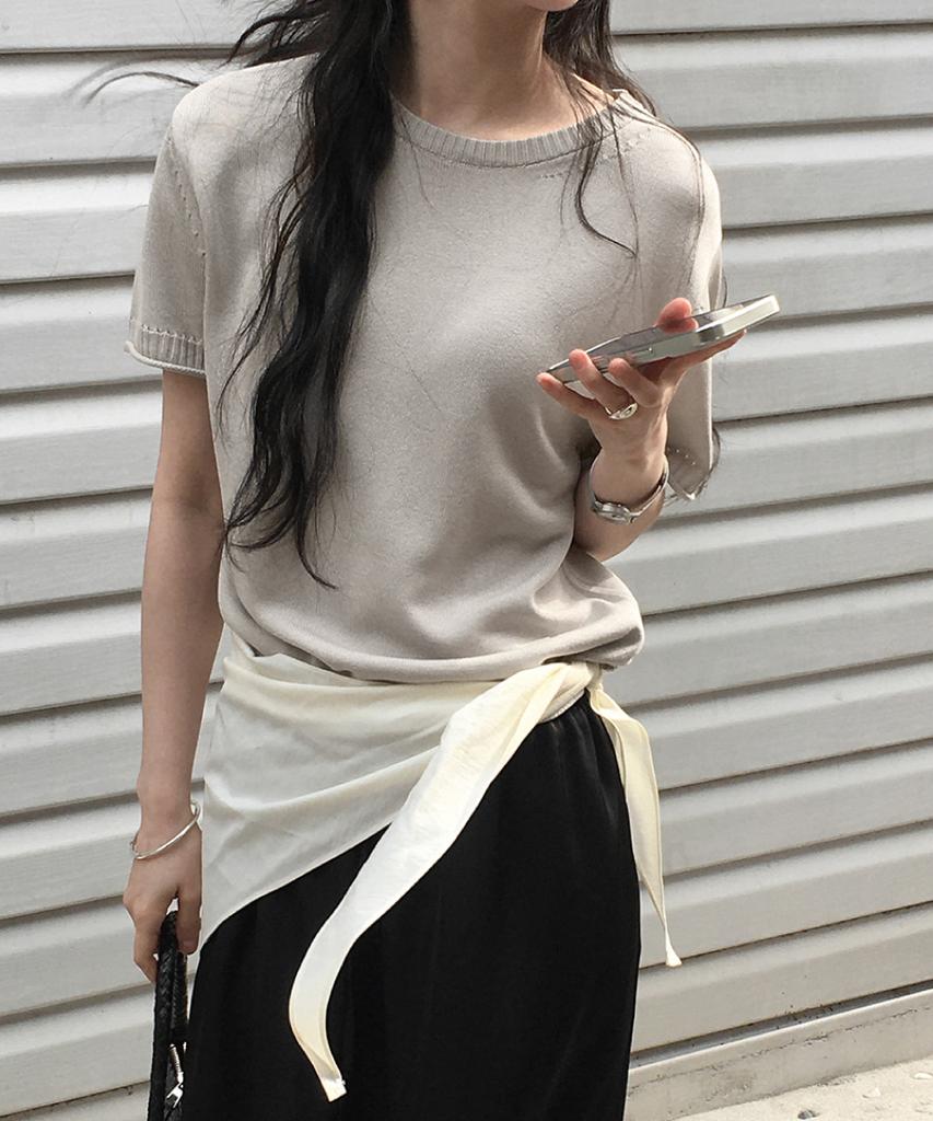 Toabe Silk Tencel Half Sleeve Knit (Cloudy)
