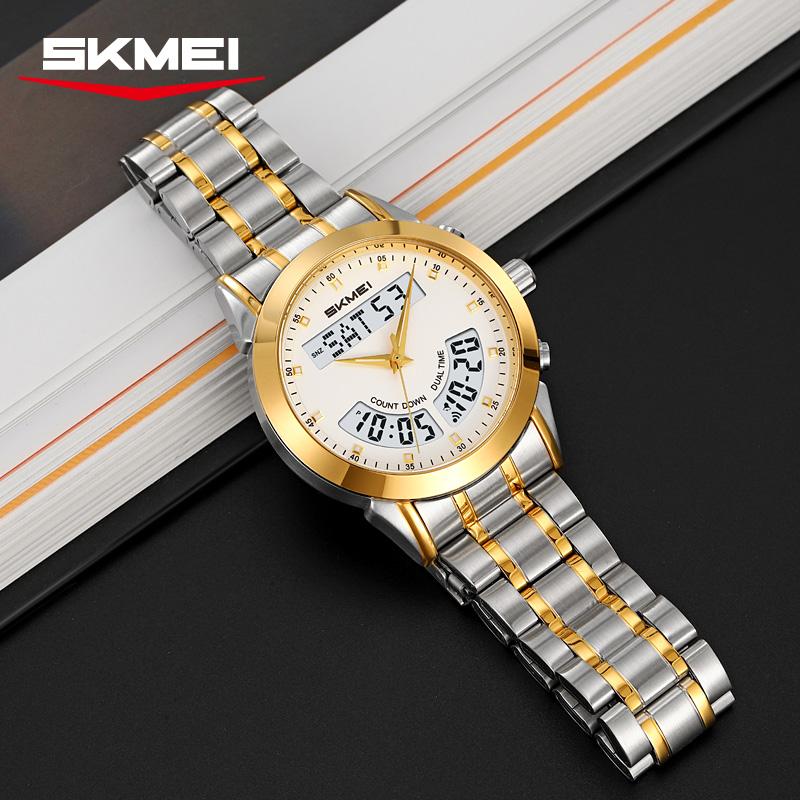 SKMEI 2445 Watch Brand Men's Electronic Quartz Luminous Alarm Clock Countdown Waterproof Stainless Steel Strap Men Digital Watch