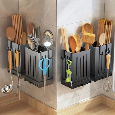 1-Piece Kitchen Utensil Rack-Multifunctional Draining Chopstick Plastic Holder Wall-Mounted Or Freestanding No Drilling Wall Box