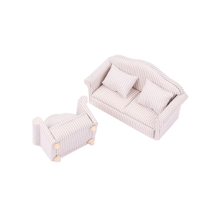 1:12 Mini Furniture Sofa With Pillow For Dollhouse Kids Pretend Play Diy Decor