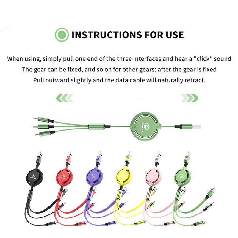 CKU5 Car 3-in-1 Charger Data Cable Type C USB Interface Charging Line Interior For Lexus CT ES GS NX IS250 CT200h IS300h ES300h RX400