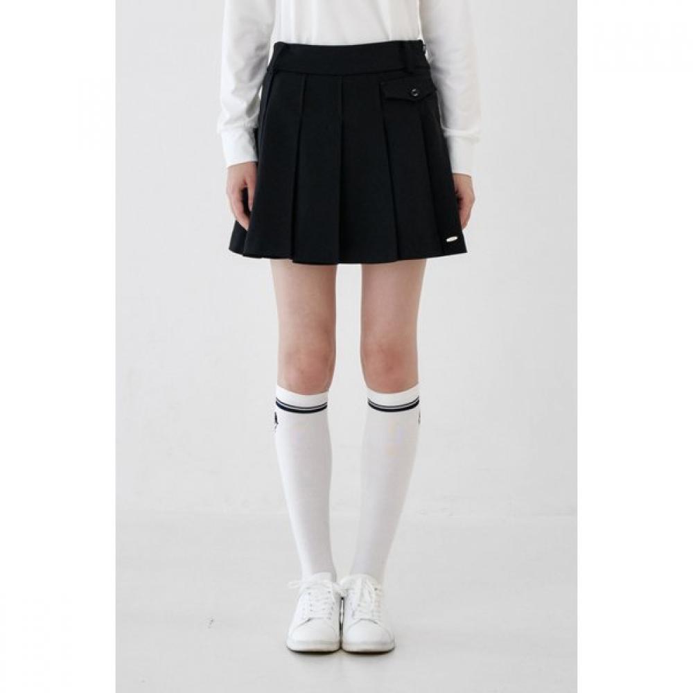 Goxo Pleat Skirt Black With Metal Logo Flap S(26-27)