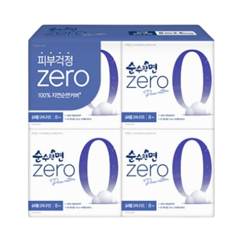 Pure Cotton ZERO Comfort Winged Super Long Overnight Sanitary Pads 43cm 8 Pads x 4 Packs Korean Feminine Hygiene Pads Long