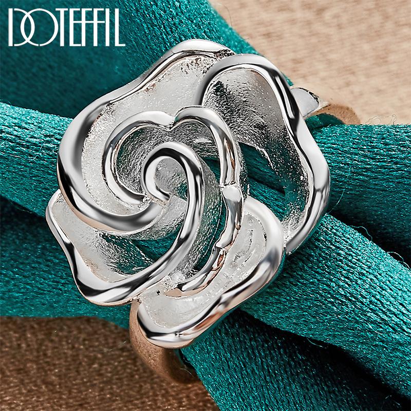 Anillo de Flor de Rosa en Flor de Plata 925 DOTEFFIL Para Mujer Moda Boda Fiesta de Compromiso Regalo Joyería con Encanto