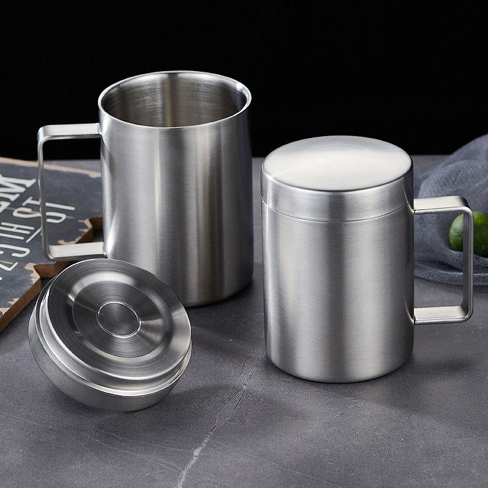 Bärbar dubbelväggig kaffemugg med lock Rostfritt stål Okrossbar Mjölktekoppar med handtag Tumbler Kanna Resa