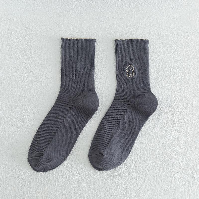 Female Spring and Autumn New Cartoon Dog Embroidery Pulled A College Style Cotton Socks