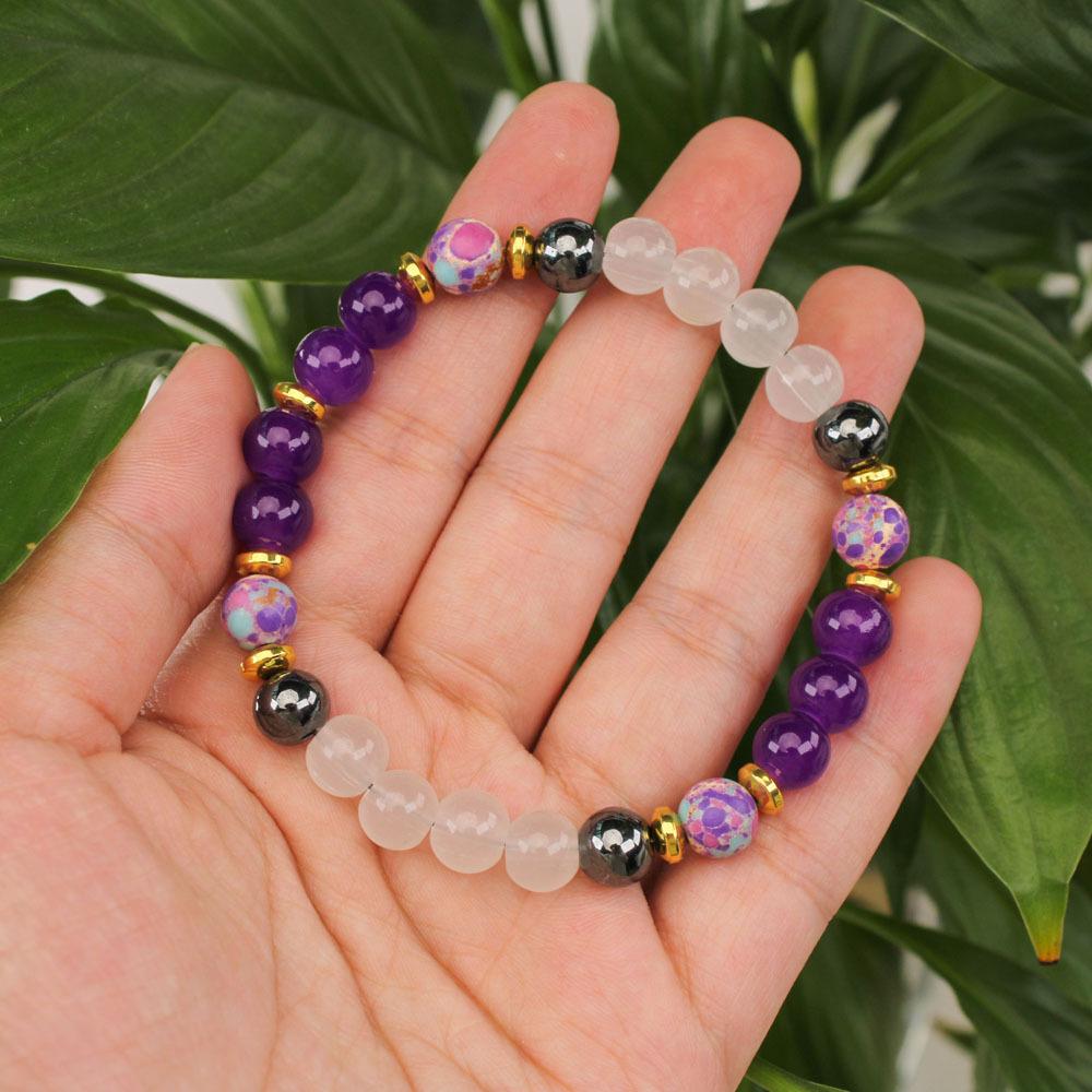 Festive Gifts Amethyst Clear Quartz Hematite Colorful Speckle Stone Beaded Bracelet Natural Fashion Jewelry For Men Women Daily Wear Gift