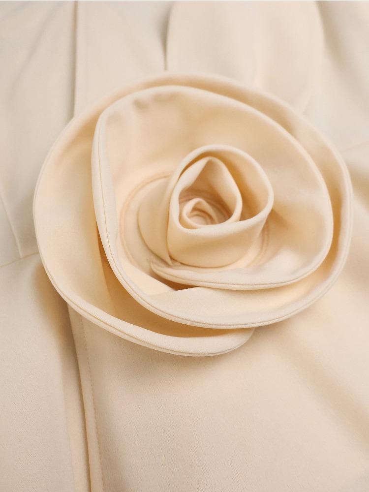 Elegant Women A Line Dress V Neck Long Sleeve 3D Flower Peplum Patchwork Mesh Wedding Guest Church Party Outfit Autumn New