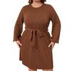 Plus Size Women High Waist Round Neck Puff Sleeve A Line Commute Dress