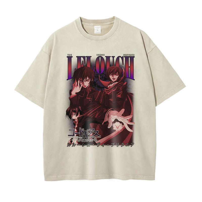 

Аниме Мятежный Лелуш Футболка Американский Винтаж Принт Код Гиас Короткий Рукав Свободная Мужская и Женская Уличная Одежда 4XL