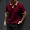 Men's Jacquard Knit Polo Shirt Short Sleeve Slim Fit V Neck Casual Summer Top with Contrast Collar and Cuffs