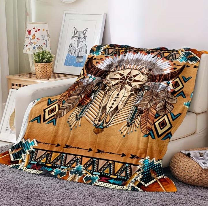 A Sheep Head Totem Printed Blanket Suitable for All Seasons Perfect As A Gift Blanket for A Camper Blankets