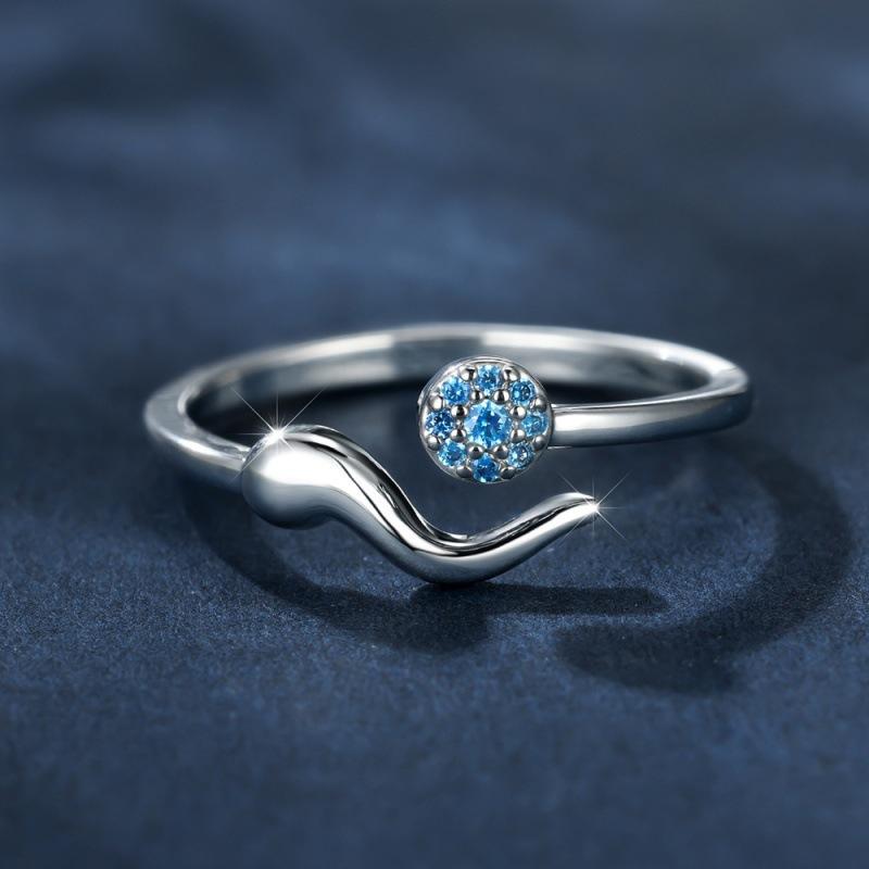Palladium White K Sea Blue Diamond Devil s Eye Ring Jewelry Fashion Simple Men s and Women s