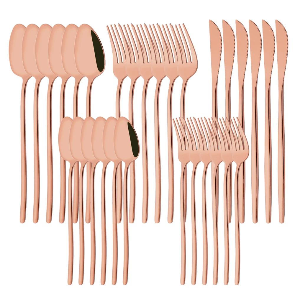 30Pcs/Set Stainless Steel Dinner Mirror Gold Dinnerware Set Knife Dessert Fork Spoon Cutlery Set Kitchen Flatware Silverware Set