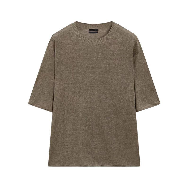 MD Summer New Arrival Women's Clothing Casual Loose Linen Blended Loose round Neck Short Sleeve Knitwear 5610648