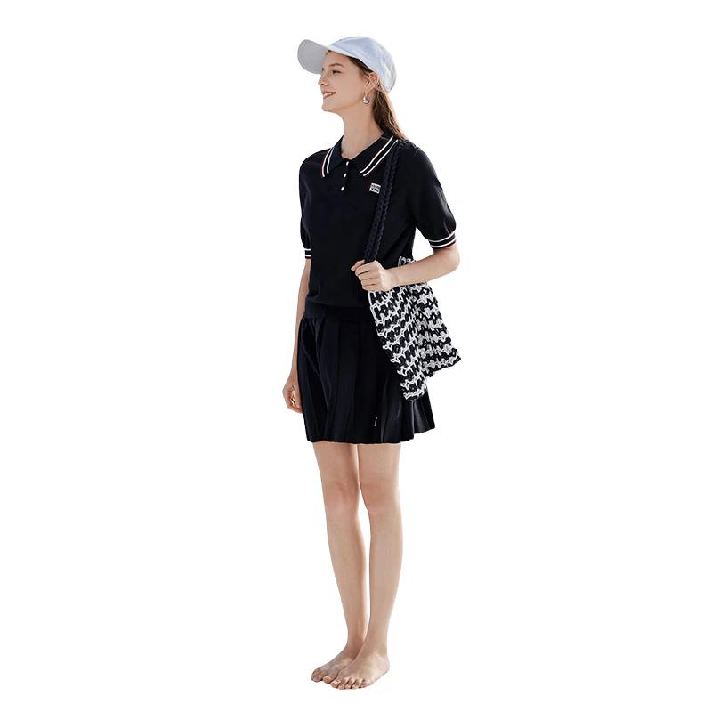 

Women s Navy Blue Pleated Skirt & Polo Shirt Set L