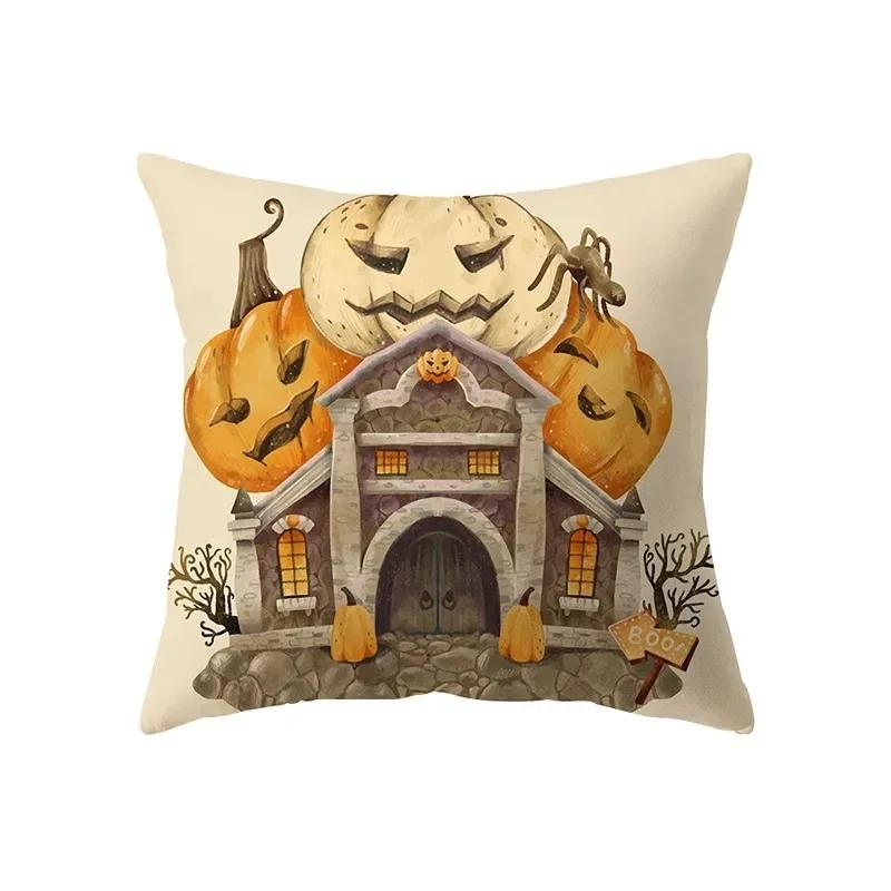 Halloween Theme Pillow Cover Car Office Living Room Sofa Halloween Pumpkin Lantern Decoration Pillow Cover