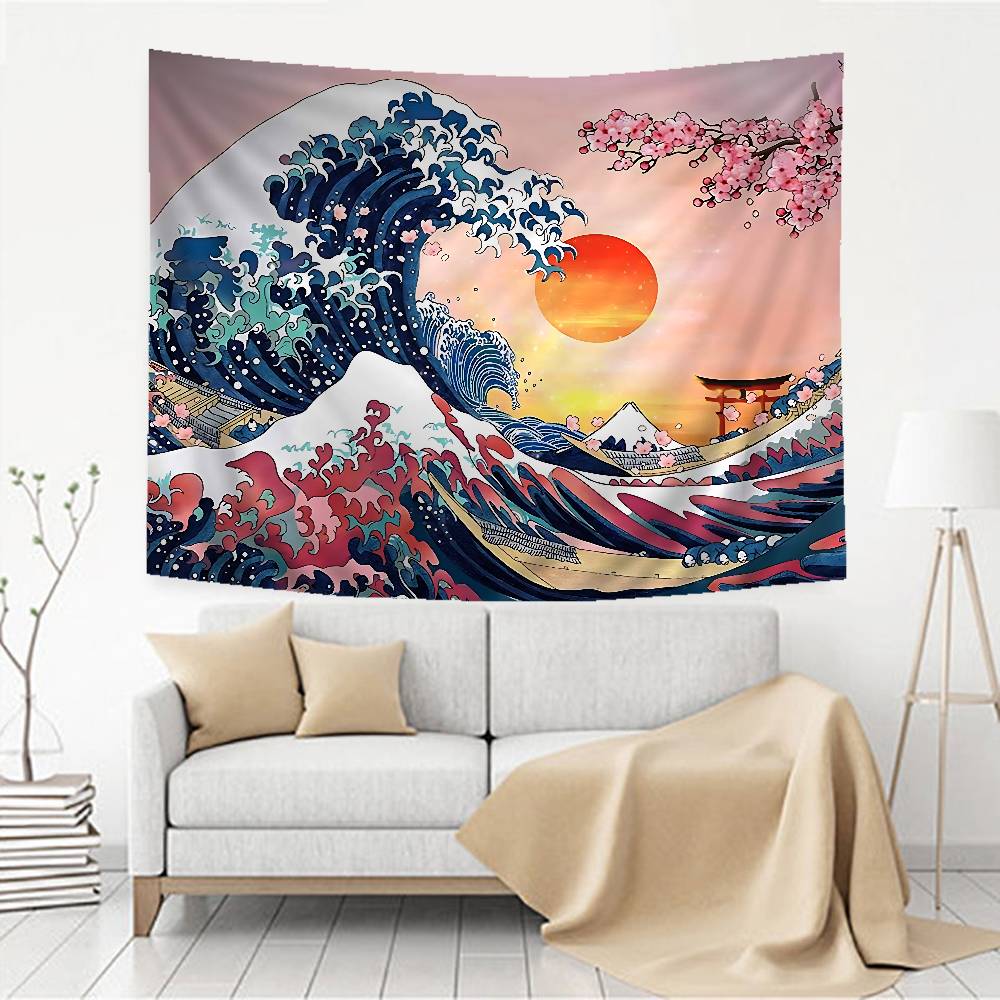 Japan Wave Of Kanagawa Cartoon Tapestry Art Science Fiction Room Home Decor Wall Hanging Sheets