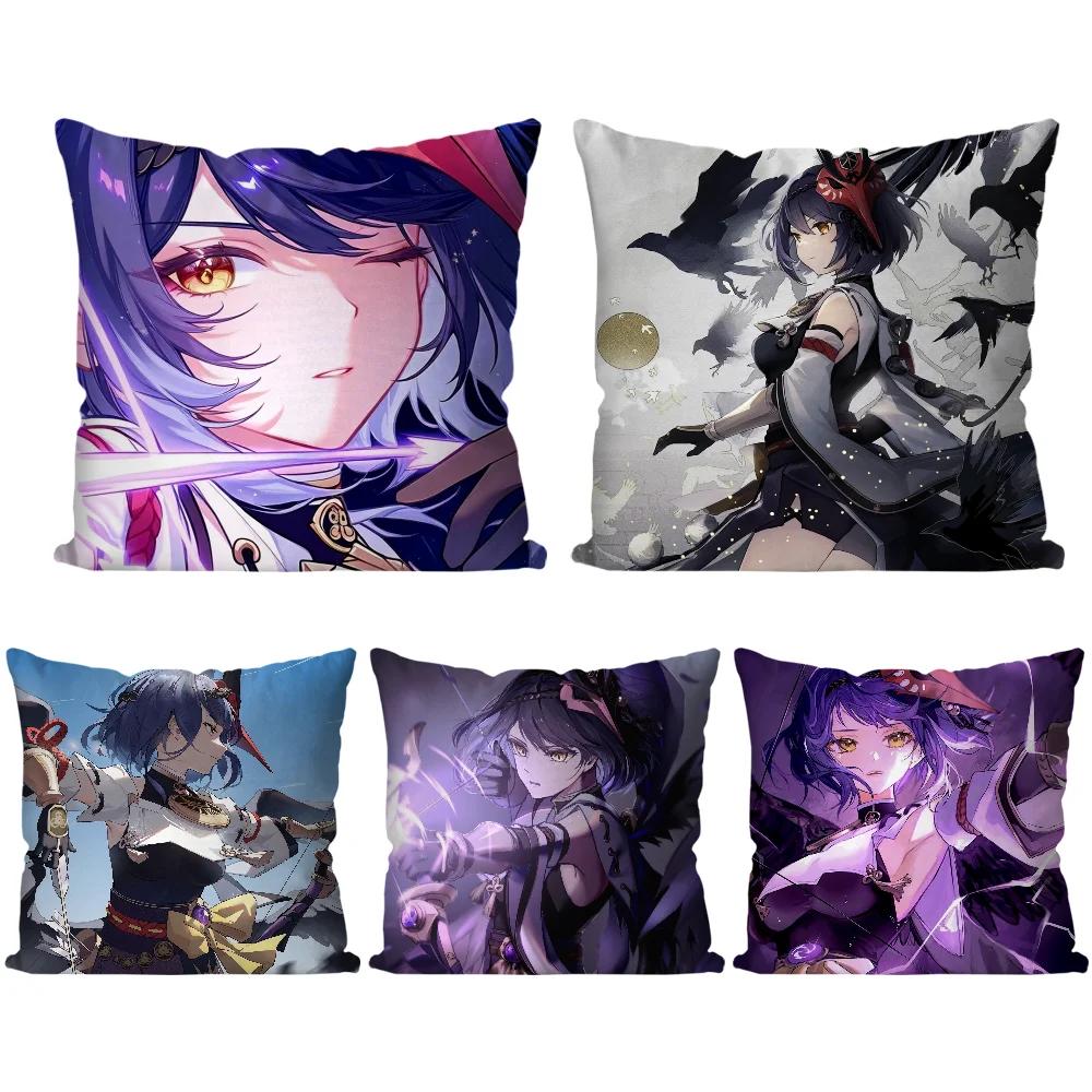 Kujo Sara Animation G-Genshin I-Impact Pillow Case Square Pillow Bedroom Sofa Leisure Comfort Living Room Home Decoration 40X40