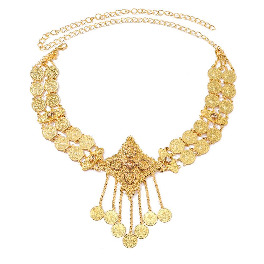 Metal Waist Chain For Women With Diamond Hollow Design And Coin Tassels For Summer Fashion Accessory