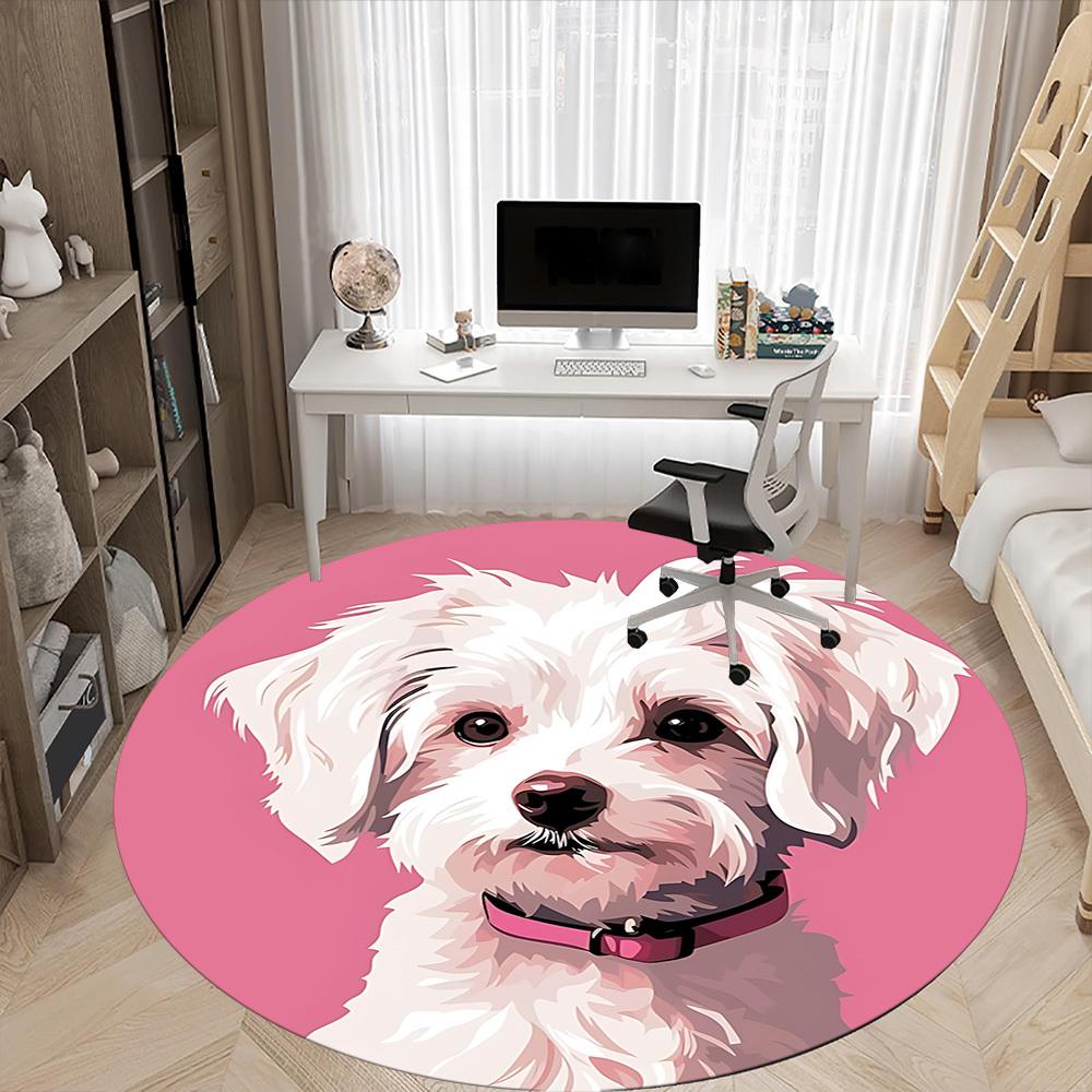 1pc Poodle Pink Office Round Rug, Carpet for Office, Gaming, Lightweight Round Floor Mat yy260205020