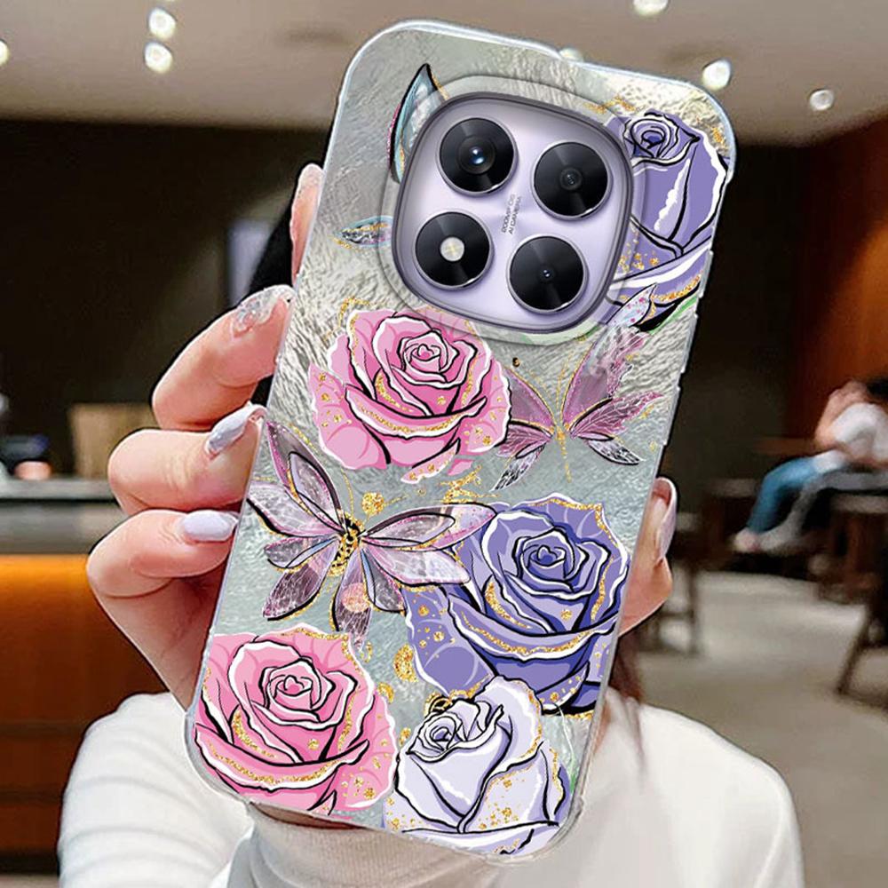 Kolorowy Gradient Biały Motyl Leopard Love Print Etui na Telefon Xiaomi Redmi Note 14 Pro 5G Pokrowiec Miękki Silikonowy Bumper Twardy PC Tylny Pokrowiec