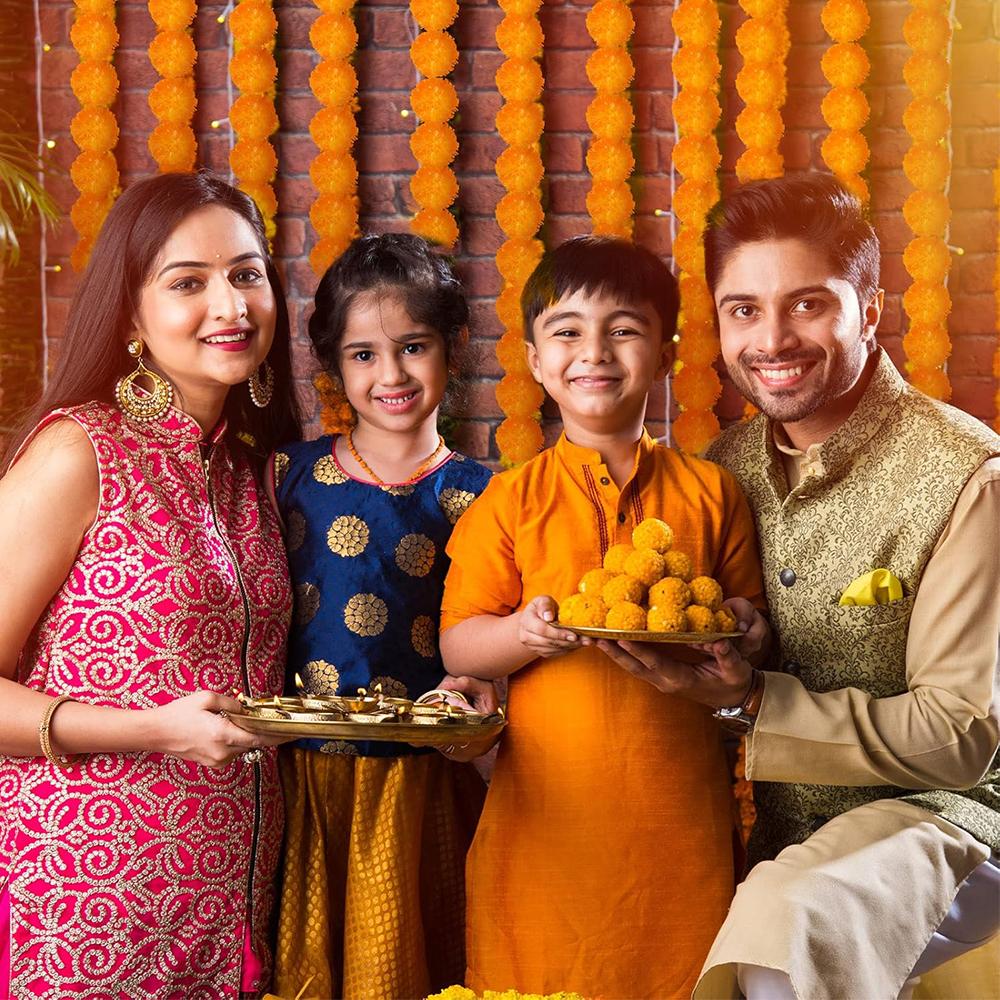 6pcs 150cm Long Marigold Garland for Pooja, Altar Faux Garland, Diwali