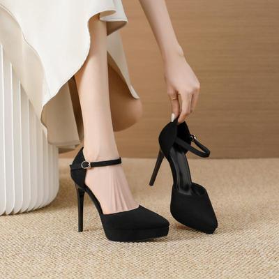 Women's 12cm Stiletto Suede High Heels - Pointed Toe Platform Fashion Etiquette Shoes