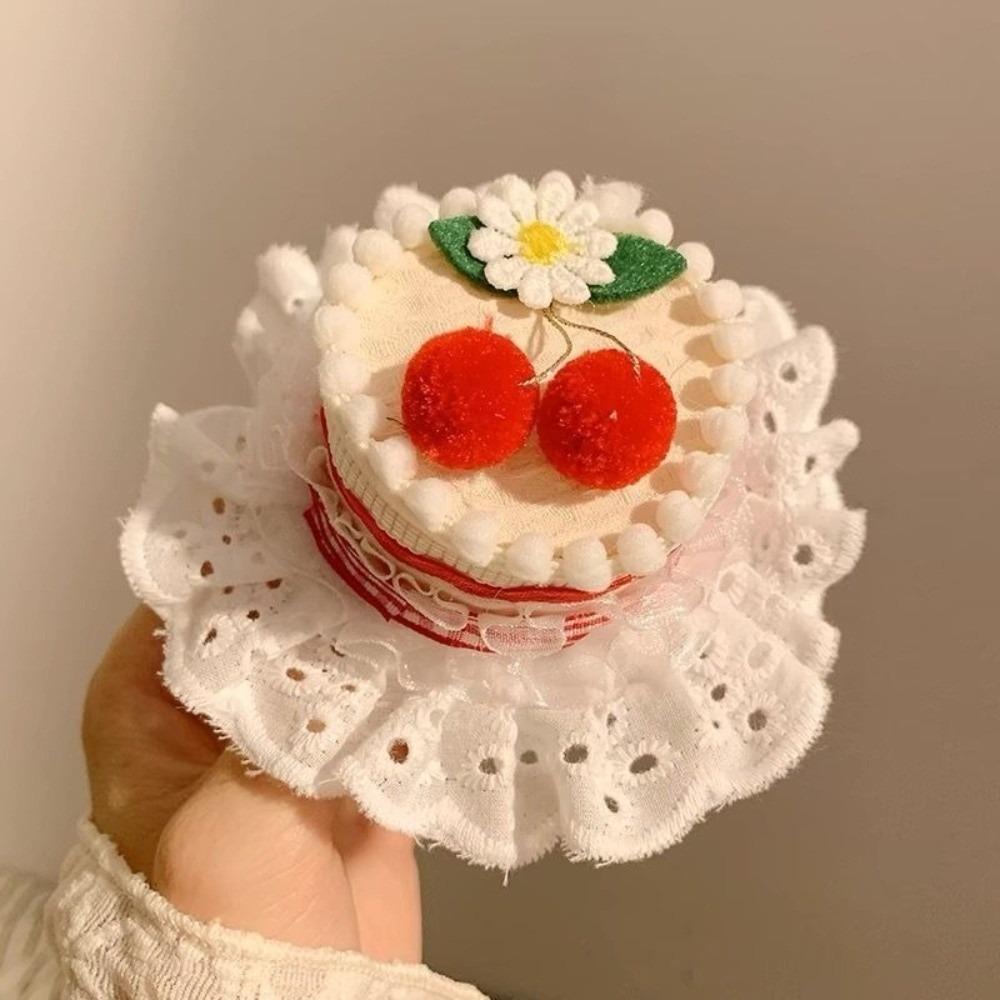 

Kawaii Elegant Cake Hat Hair Clip Cream Cherry Exquisite Cake Hat Hair Hoop Lace Edge Non-slip Crown Hair Clip Hair Accessories