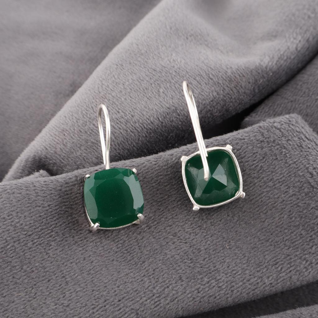 Green Onyx Gemstone Jewelry, Handmade Silver Earrings, 925 Sterling Silver Jewelry, Designer Onyx Earrings Gift For Grandma