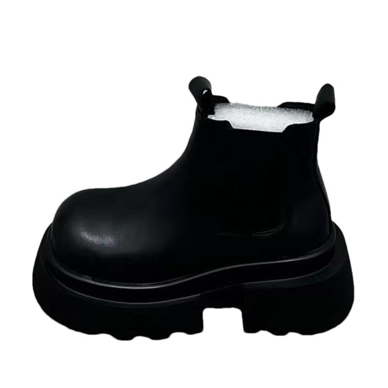 Leather Women Snow Ankle Boots Platform Mid Heels Shoes Designer Chunky Motorcycle Boots 2024 Trend Winter Fashion Botas Mujer