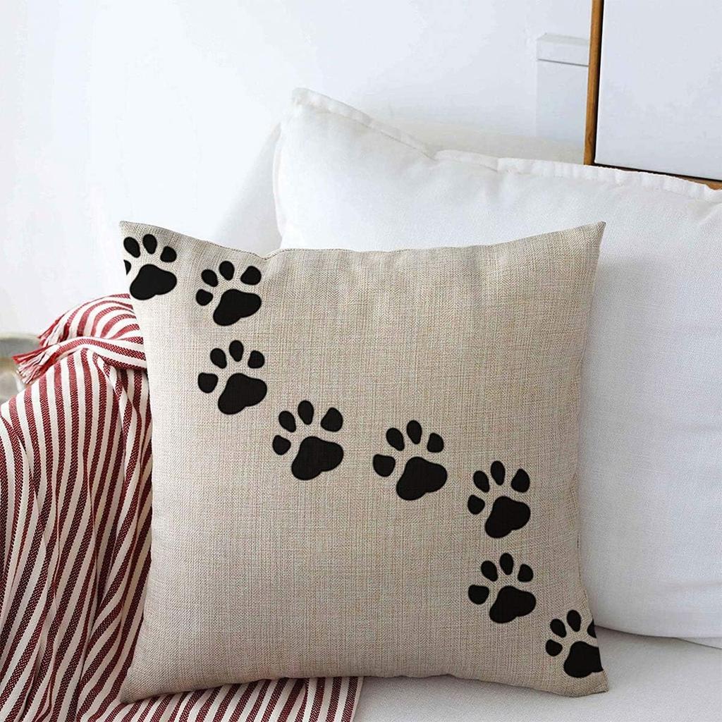 Throw Pillow Covers 18" x 18" Paw Dog Puppy Shape Cat Pawprint Footprint Trail Graphic Cushion Square Linen Pillowcase for Winter Home Decoration
