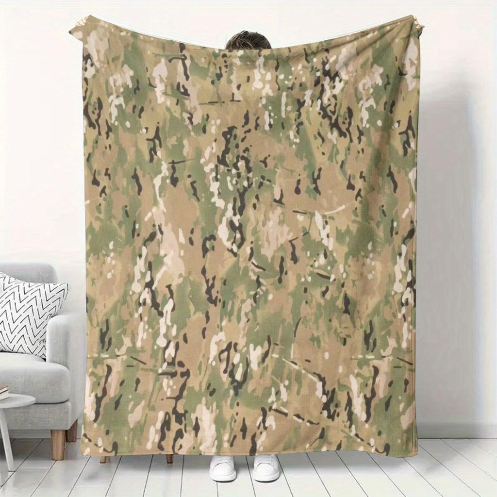 Modern Camouflage Pattern Digital Print Throw Blanket - Retro Animal Cozy Soft Accent for Sofa Bed Office Travel Gift