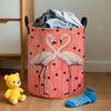 1pc Bohemian Pink Flamingo Laundry Basket with Black Polka Dot Round Storage Hamper, Suitable for Clothes, Bedding, Space-Saving Polyester Basket with